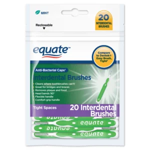 Equate Tight Mint Interdental Straight Brushes, Antibacterial Caps, Adults, Tight Bristles, 20 Count